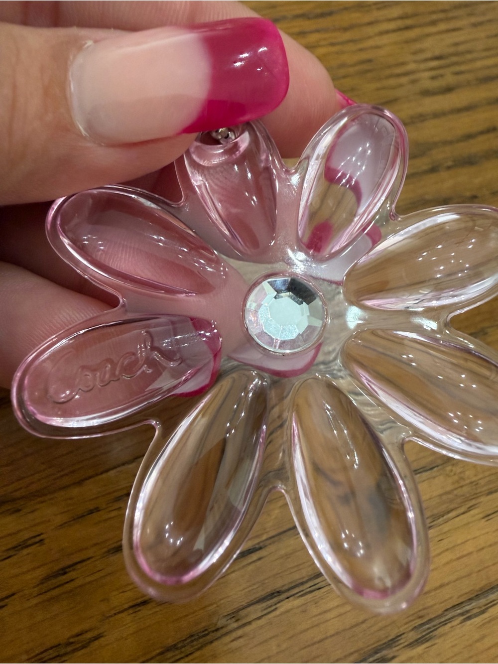 Coach Pink Flower Acrylic Bag Charm with Crystal Accent